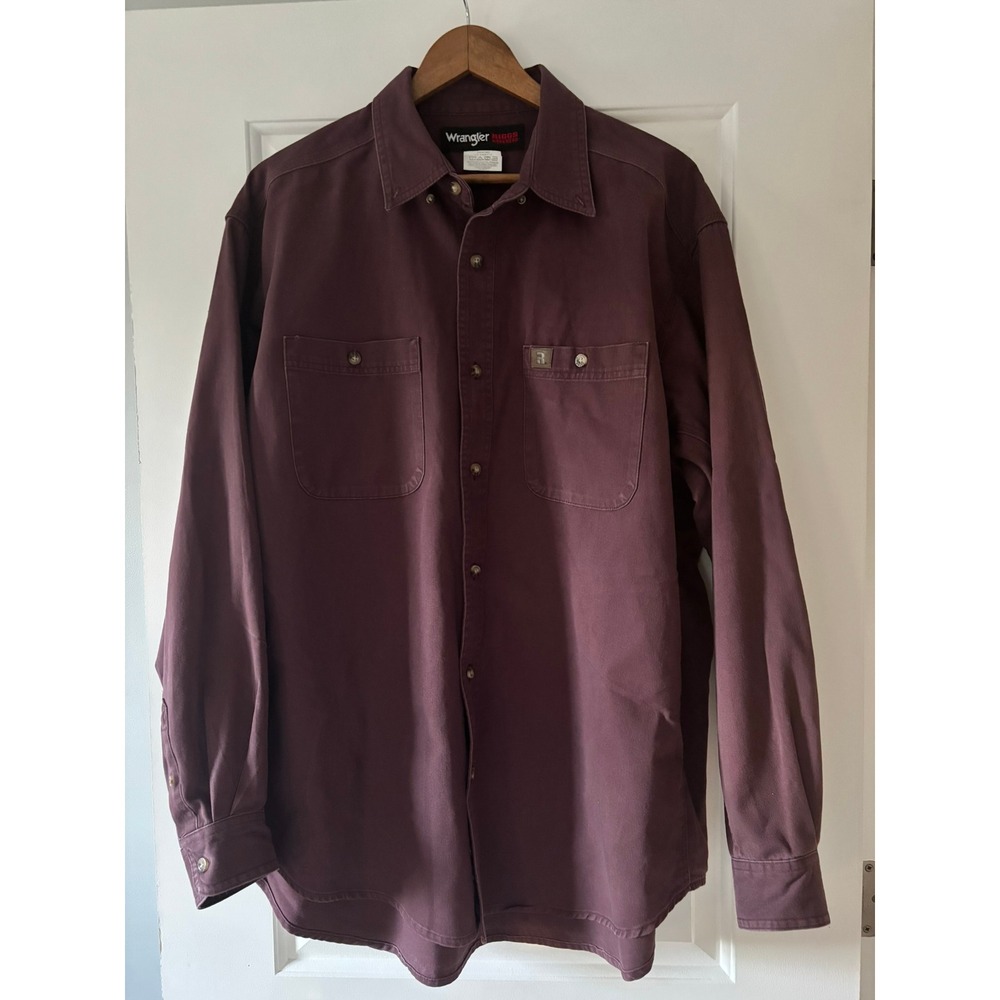 Wrangler Riggs Workwear Shirt Mens XXL Burgundy Cotton Twill Button Down Heavy